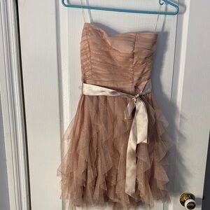 Le Chateau Pale Pink Strapless Tulle Dress with Ribbon